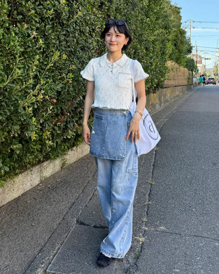 Washed wrap wide denim
