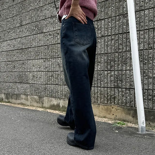 Striped ribbed denim pants