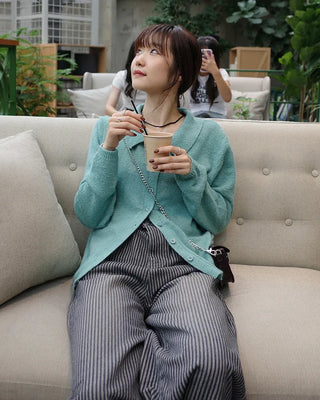 Shirt collar knit cardigan