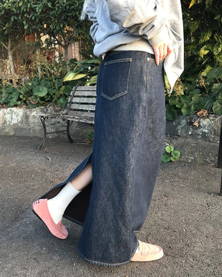 Long denim skirt