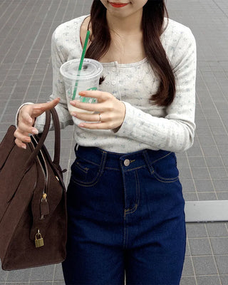 Flower detail button t-shirt