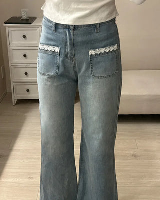 Lace pocket denim pants