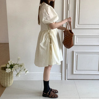 Puff Sleeve Ribbon Midi Dress