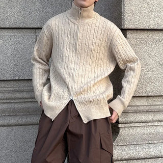 Cable knit 2-way zip-up knit