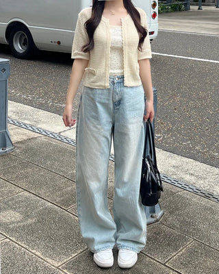 Ribbon Half-Sleeve Cardigan
