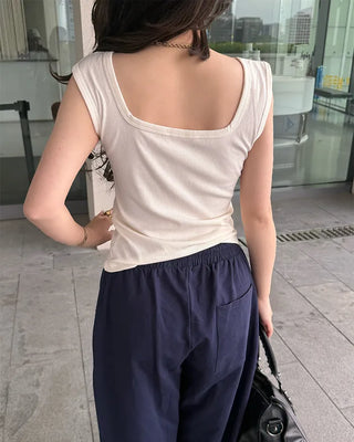 2-Way Ribbed Sleeveless Tank Top