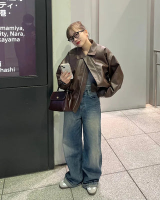 Oversized Collar Faux Leather Jacket