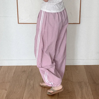 Nylon track pants with elastic waistband