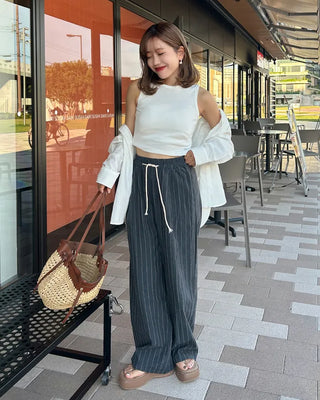 Striped wide-leg easy pants