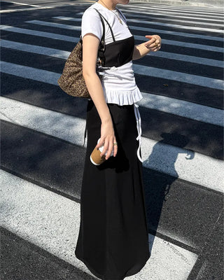Two-tone string maxi skirt