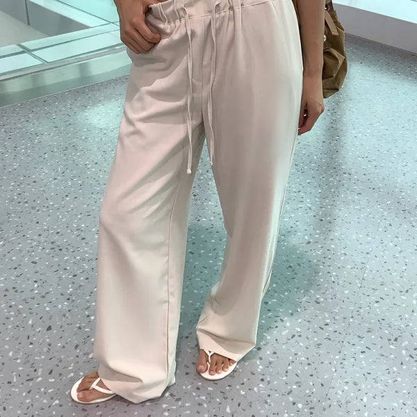 Summer linen elastic waist long pants