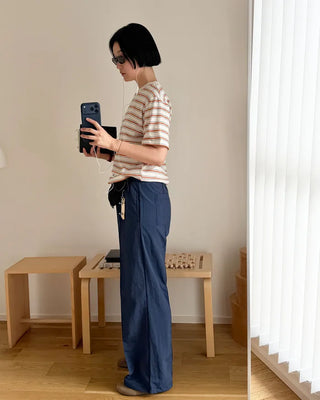 Trendy striped short-sleeved T-shirt