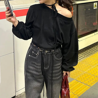 Choker One-Shoulder Sweatshirt