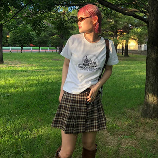 Printed cropped short-sleeved T-shirt