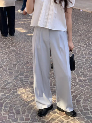 [6 colors] Pleated wide-leg slacks