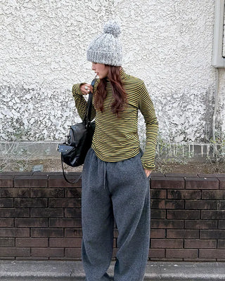 Half-neck striped long-sleeve T-shirt