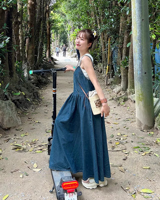 Smoked denim long dress
