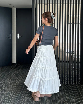 Frilled Can-Can Long Skirt