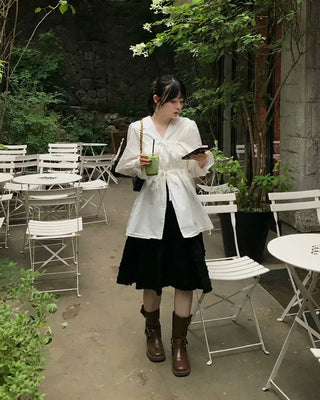 Drawstring Long Puff Sleeve Blouse