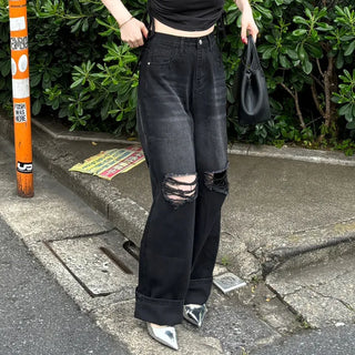 Vintage slit denim pants