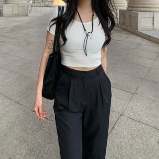 Modal U-neck cropped short-sleeved T-shirt