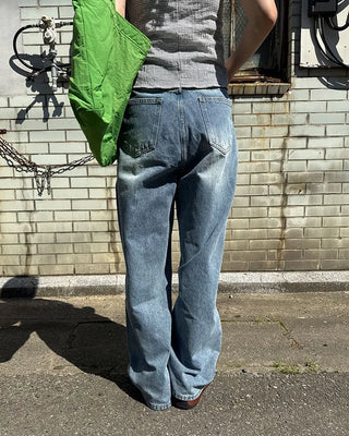 Distressed wide-leg denim pants