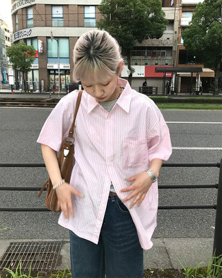 Oversized striped short-sleeved shirt