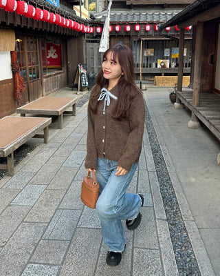 Two-tone ribbon knit cardigan