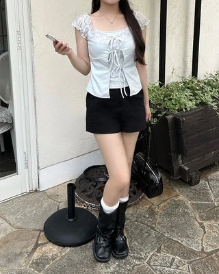 Frill Ribbon String Short Sleeve T-Shirt