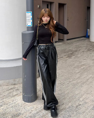 Waistband leather pants