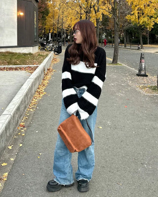 Striped fur crop knit