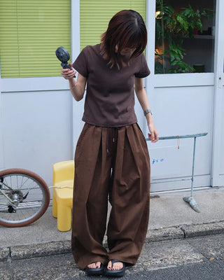 Twill balloon wide pants