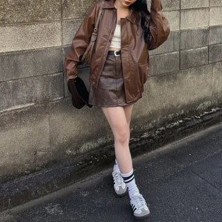 Belt set mini leather skirt