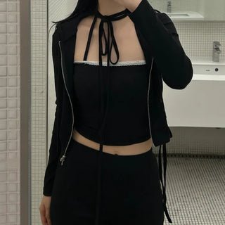 [2 TYPES] Lace Strap Sleeveless Top (Solid/Lace)