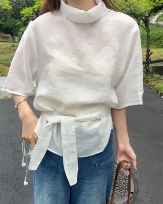 High-neck sheer blouse
