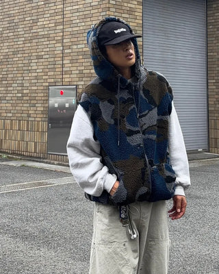 Camouflage fleece hooded vest