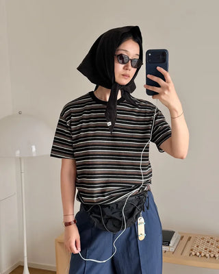Multi-striped short-sleeved T-shirt