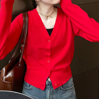 V-neck knit cardigan