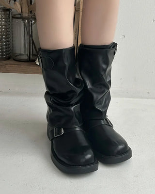 Buckle Round Mid-Calf Boots