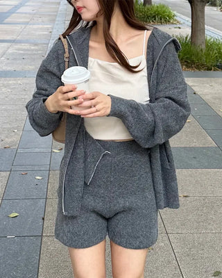 Double-zip hoodie and shorts set