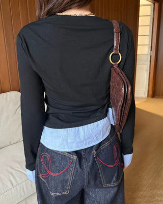 Shirt-layered cardigan