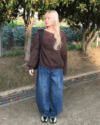 Side-tuck washed denim pants