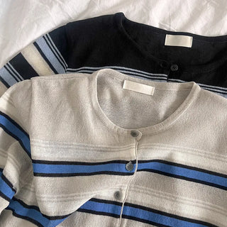Linen striped knit cardigan