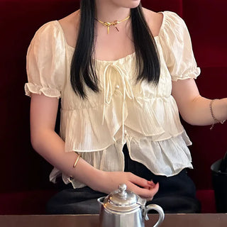 Tiered puff-sleeve blouse