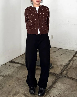 Polka Dot Round Neck Cardigan