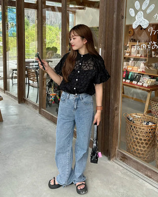 Lace Collar Flower Blouse