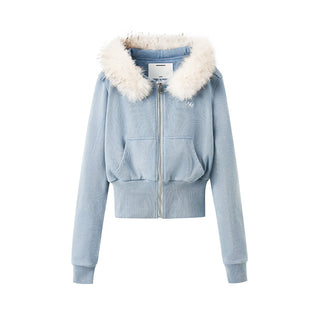 Ice Mist Blue Casual Hooded Jacket