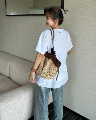 Frilled hem short-sleeve T-shirt