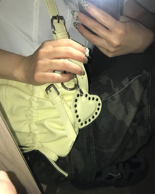 Square Shirring & Heart Keyring Set Shoulder Bag