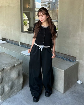 Two-tone wide sweatpants